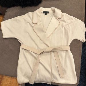 St John L Wool White Cream Wrap Jacket Sweater Leather Belt Luxury